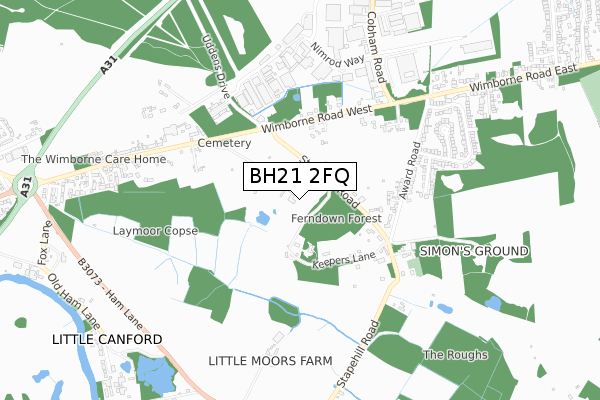 BH21 2FQ map - small scale - OS Open Zoomstack (Ordnance Survey)