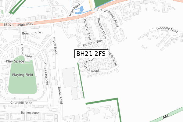 BH21 2FS map - large scale - OS Open Zoomstack (Ordnance Survey)