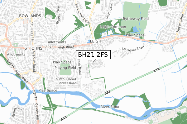 BH21 2FS map - small scale - OS Open Zoomstack (Ordnance Survey)