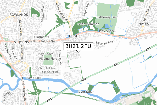 BH21 2FU map - small scale - OS Open Zoomstack (Ordnance Survey)