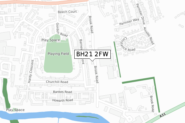 BH21 2FW map - large scale - OS Open Zoomstack (Ordnance Survey)