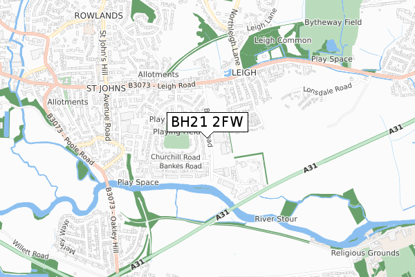 BH21 2FW map - small scale - OS Open Zoomstack (Ordnance Survey)