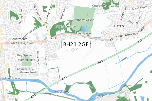 BH21 2GF map - small scale - OS Open Zoomstack (Ordnance Survey)