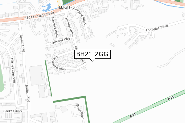 BH21 2GG map - large scale - OS Open Zoomstack (Ordnance Survey)