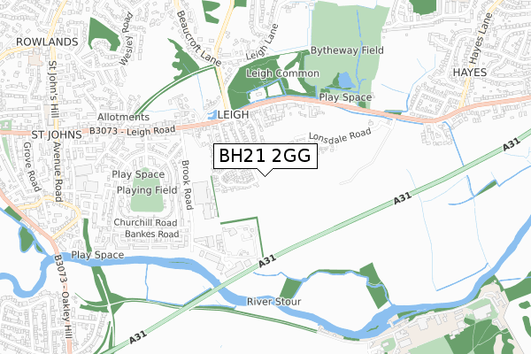 BH21 2GG map - small scale - OS Open Zoomstack (Ordnance Survey)