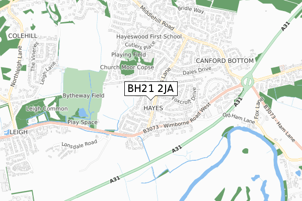 BH21 2JA map - small scale - OS Open Zoomstack (Ordnance Survey)