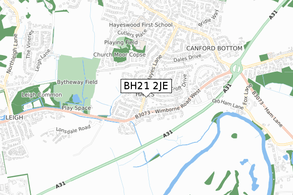BH21 2JE map - small scale - OS Open Zoomstack (Ordnance Survey)