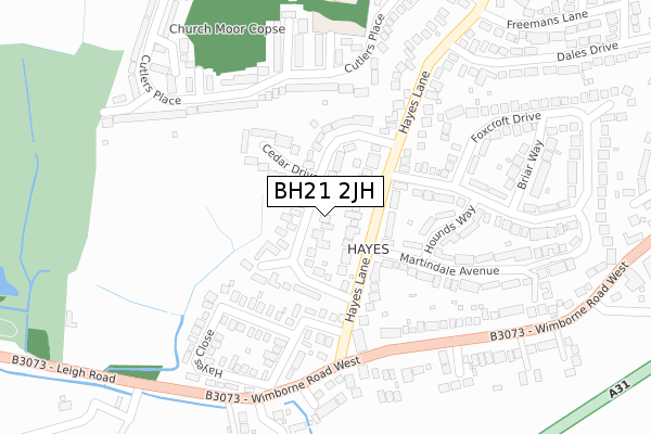 BH21 2JH map - large scale - OS Open Zoomstack (Ordnance Survey)