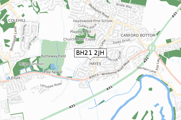 BH21 2JH map - small scale - OS Open Zoomstack (Ordnance Survey)