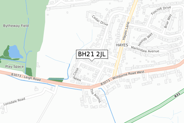 BH21 2JL map - large scale - OS Open Zoomstack (Ordnance Survey)