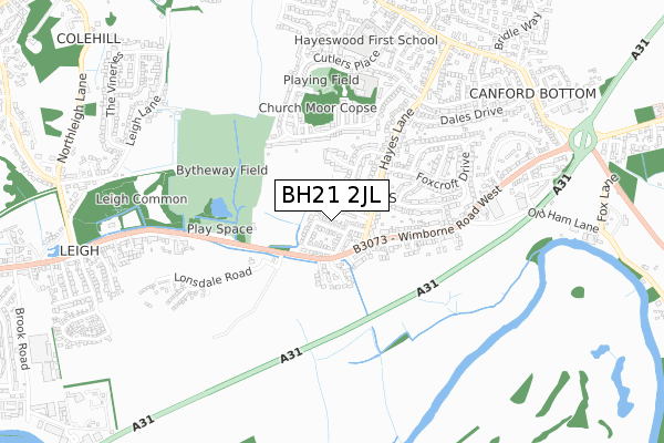 BH21 2JL map - small scale - OS Open Zoomstack (Ordnance Survey)