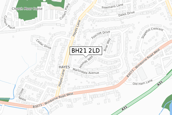 BH21 2LD map - large scale - OS Open Zoomstack (Ordnance Survey)