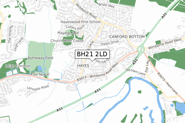 BH21 2LD map - small scale - OS Open Zoomstack (Ordnance Survey)