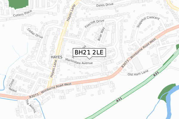 BH21 2LE map - large scale - OS Open Zoomstack (Ordnance Survey)