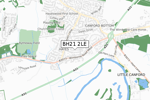 BH21 2LE map - small scale - OS Open Zoomstack (Ordnance Survey)