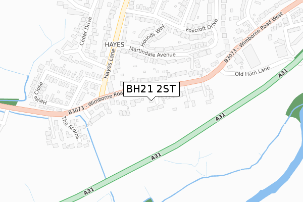 BH21 2ST map - large scale - OS Open Zoomstack (Ordnance Survey)
