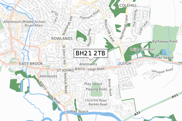 BH21 2TB map - small scale - OS Open Zoomstack (Ordnance Survey)