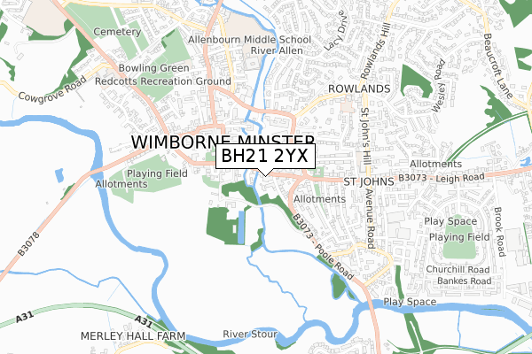 BH21 2YX map - small scale - OS Open Zoomstack (Ordnance Survey)