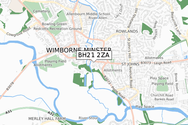 BH21 2ZA map - small scale - OS Open Zoomstack (Ordnance Survey)