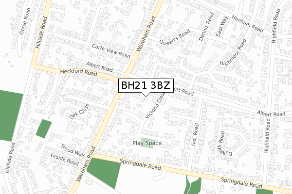 BH21 3BZ map - large scale - OS Open Zoomstack (Ordnance Survey)