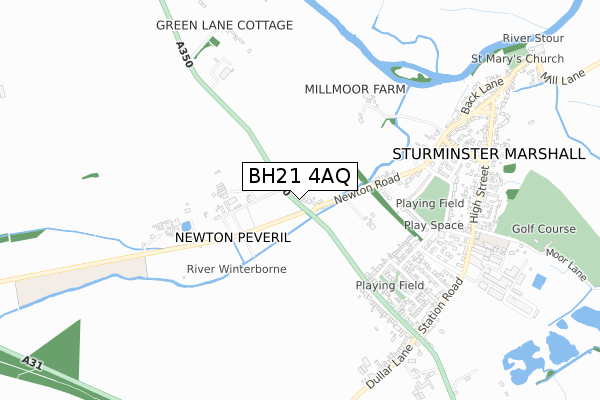 BH21 4AQ map - small scale - OS Open Zoomstack (Ordnance Survey)