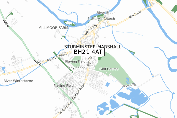 BH21 4AT map - small scale - OS Open Zoomstack (Ordnance Survey)