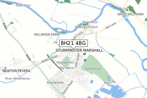 BH21 4BG map - small scale - OS Open Zoomstack (Ordnance Survey)
