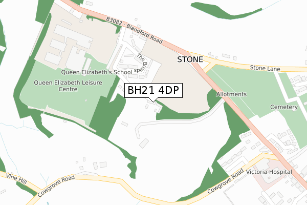 BH21 4DP map - large scale - OS Open Zoomstack (Ordnance Survey)