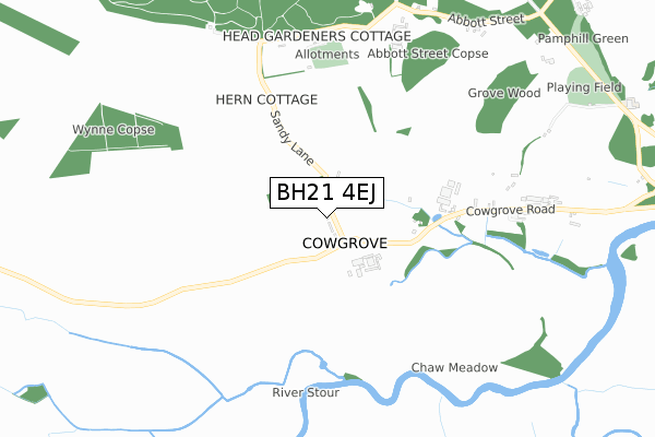 BH21 4EJ map - small scale - OS Open Zoomstack (Ordnance Survey)