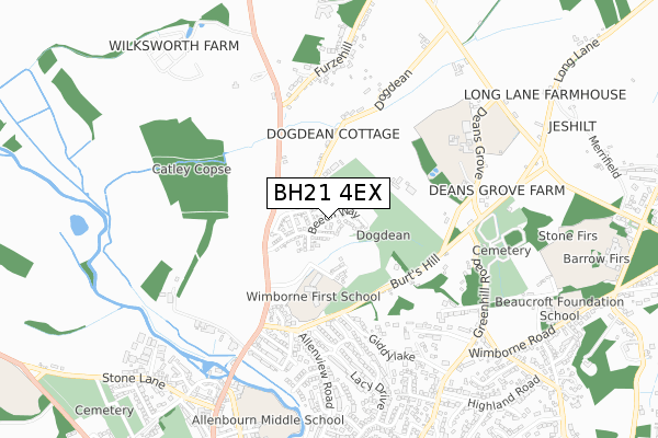 BH21 4EX map - small scale - OS Open Zoomstack (Ordnance Survey)