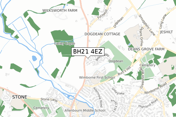 BH21 4EZ map - small scale - OS Open Zoomstack (Ordnance Survey)