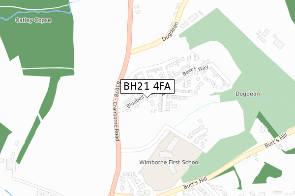 BH21 4FA map - large scale - OS Open Zoomstack (Ordnance Survey)