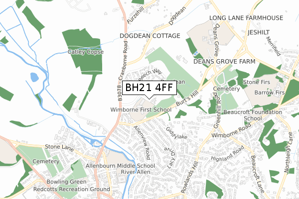 BH21 4FF map - small scale - OS Open Zoomstack (Ordnance Survey)