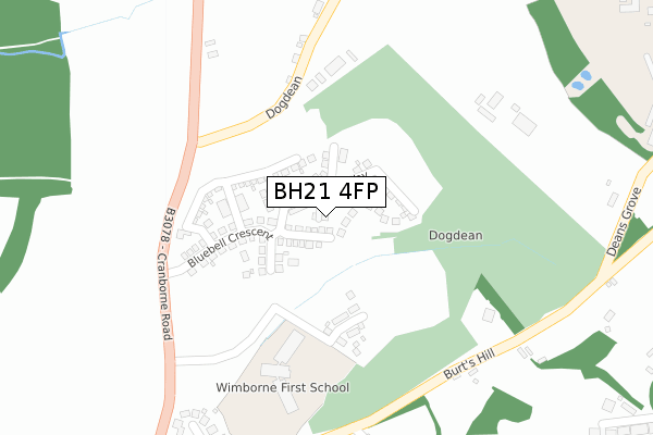 BH21 4FP map - large scale - OS Open Zoomstack (Ordnance Survey)