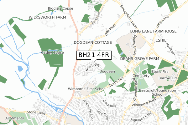 BH21 4FR map - small scale - OS Open Zoomstack (Ordnance Survey)