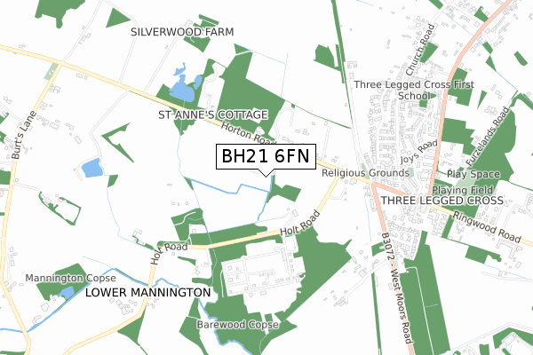 BH21 6FN map - small scale - OS Open Zoomstack (Ordnance Survey)