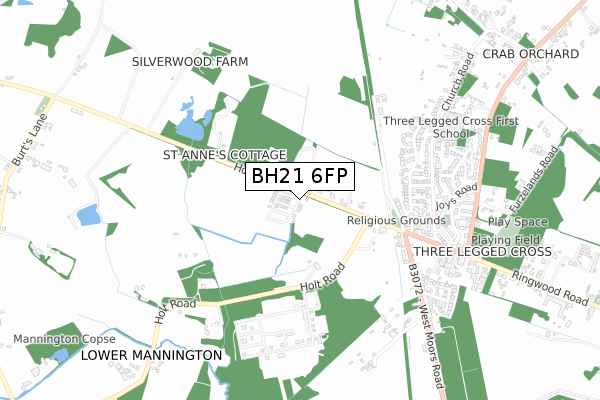 BH21 6FP map - small scale - OS Open Zoomstack (Ordnance Survey)