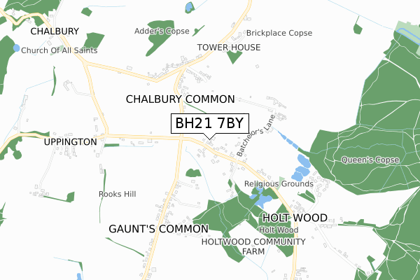 BH21 7BY map - small scale - OS Open Zoomstack (Ordnance Survey)