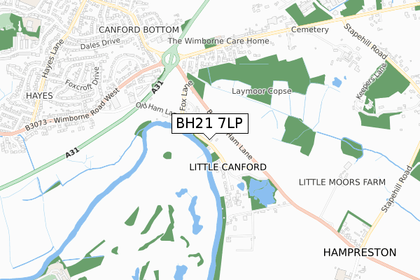 BH21 7LP map - small scale - OS Open Zoomstack (Ordnance Survey)