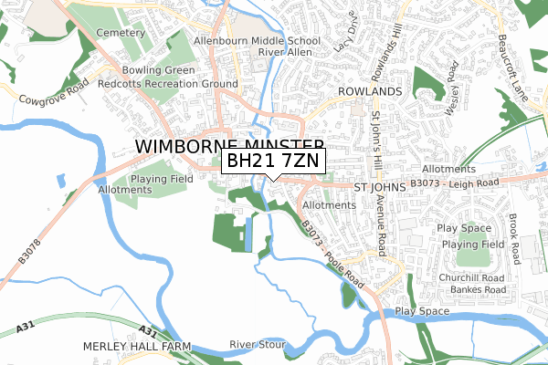 BH21 7ZN map - small scale - OS Open Zoomstack (Ordnance Survey)