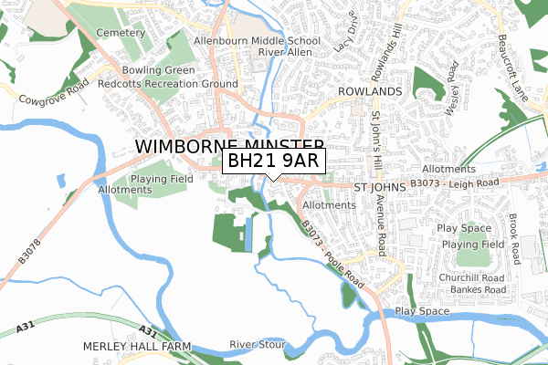 BH21 9AR map - small scale - OS Open Zoomstack (Ordnance Survey)