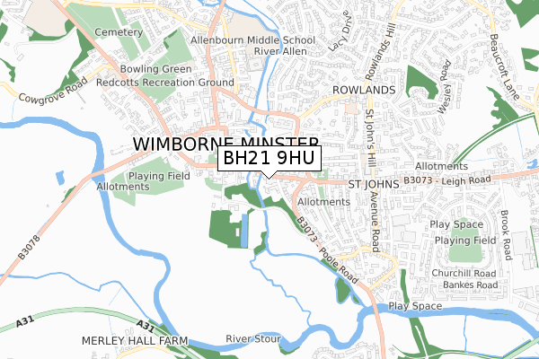 BH21 9HU map - small scale - OS Open Zoomstack (Ordnance Survey)