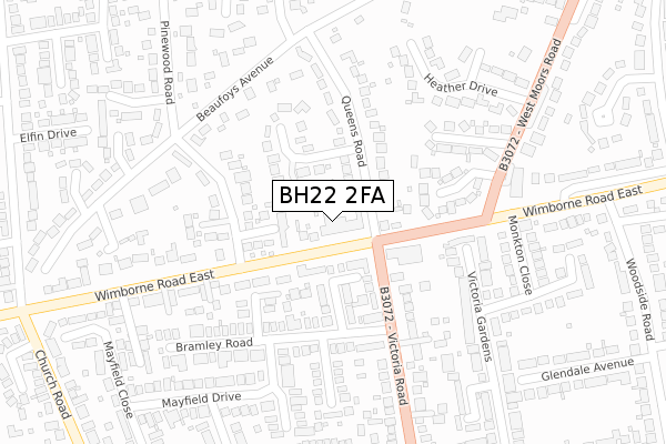 BH22 2FA map - large scale - OS Open Zoomstack (Ordnance Survey)