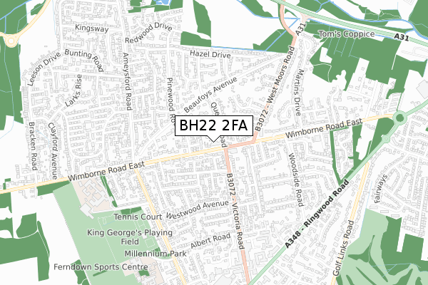 BH22 2FA map - small scale - OS Open Zoomstack (Ordnance Survey)