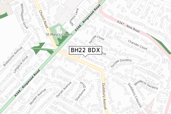 BH22 8DX map - large scale - OS Open Zoomstack (Ordnance Survey)