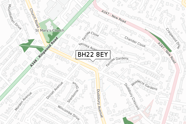 BH22 8EY map - large scale - OS Open Zoomstack (Ordnance Survey)