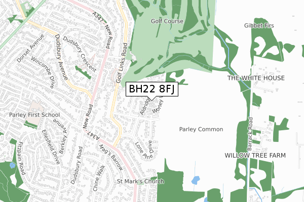 BH22 8FJ map - small scale - OS Open Zoomstack (Ordnance Survey)