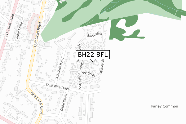 BH22 8FL map - large scale - OS Open Zoomstack (Ordnance Survey)