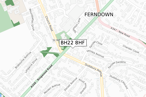 BH22 8HF map - large scale - OS Open Zoomstack (Ordnance Survey)