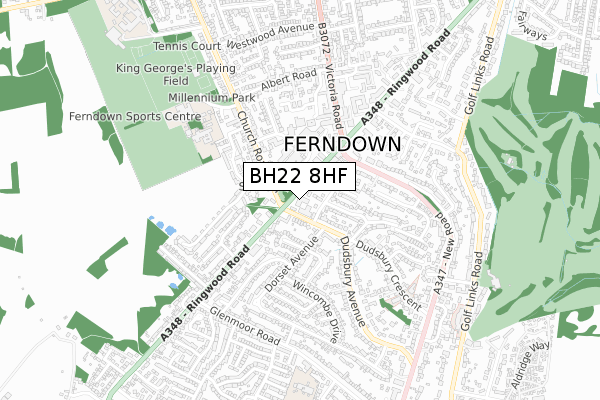 BH22 8HF map - small scale - OS Open Zoomstack (Ordnance Survey)